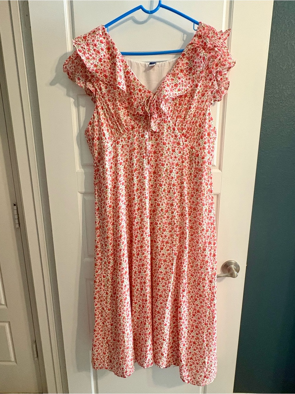 Old Navy Floral Ruffle Midi Dress in Pink and White